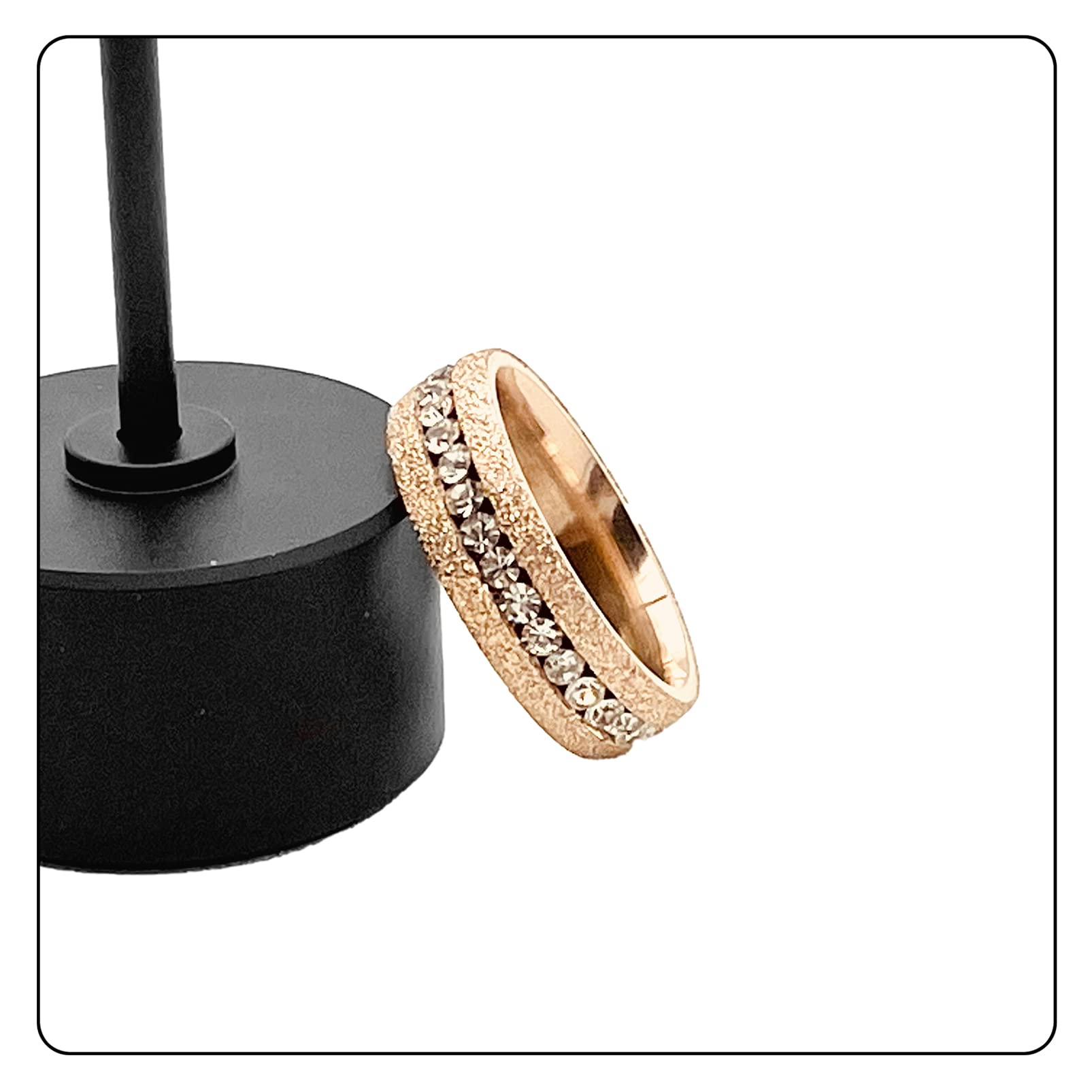Elegant Rose Gold Stackable Rings for Women - Stainless Steel Sandblast Crystal Band Rings Set - Perfect for Everyday Wear, Gift Giving & Special Occasions