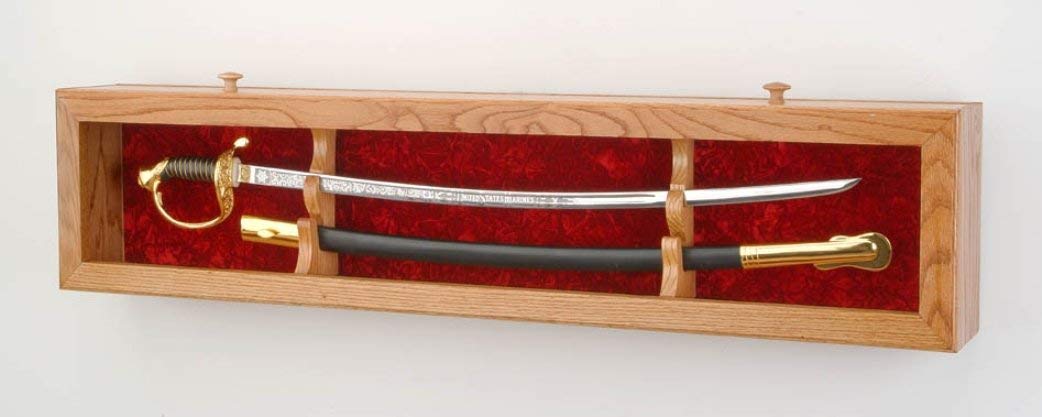 Premium Sword Display Case with Flags Connections - Wall Mounted or Tabletop Display for Collectibles, Home Decor, and Museum Showcases