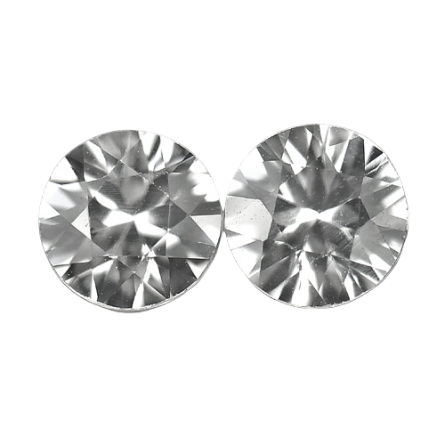 2.56tcw Natural White Zircon Round Cut 6.5mm VVS Eye Clean Matched Pair December Birthstone - Diamond Alternative for Engagement Rings & Jewelry Making