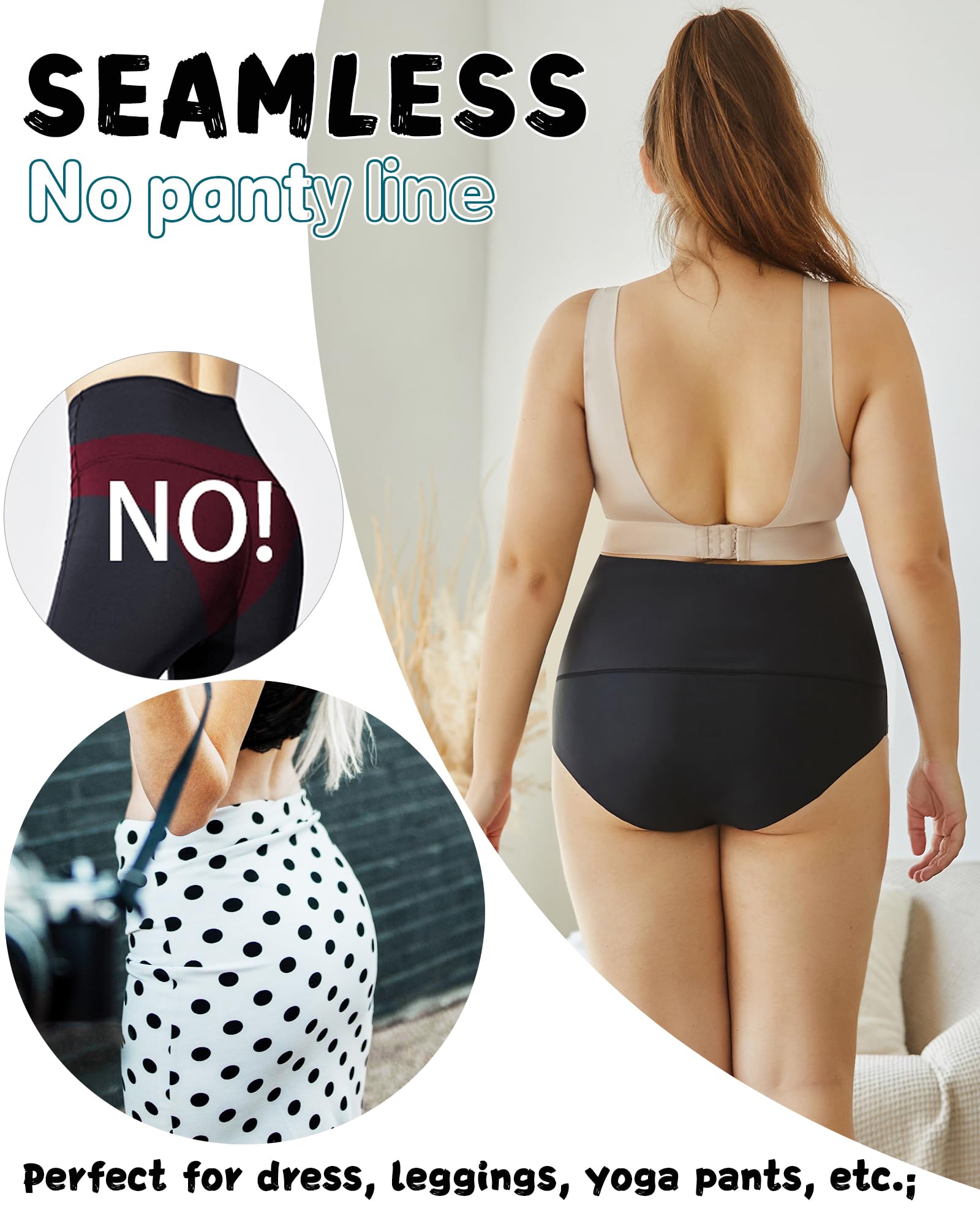 FINETOO High Waisted Tummy Control Underwear for Women - Seamless No Show Nylon Panties 4 Pack (S-XXXL) - Comfortable Shapewear for Everyday Wear, Yoga & Workout