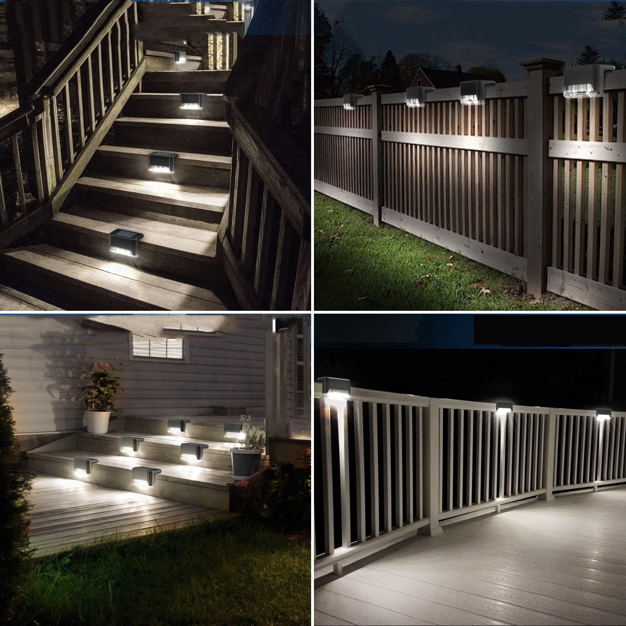 Pearlstar Solar Deck Lights - 16 Pack Waterproof LED Outdoor Solar Step Lights for Stairs, Pathways, Garden, Patio & Yard - Weatherproof Landscape Lighting (White/Black) - Perfect for Nighttime Safety & Ambience
