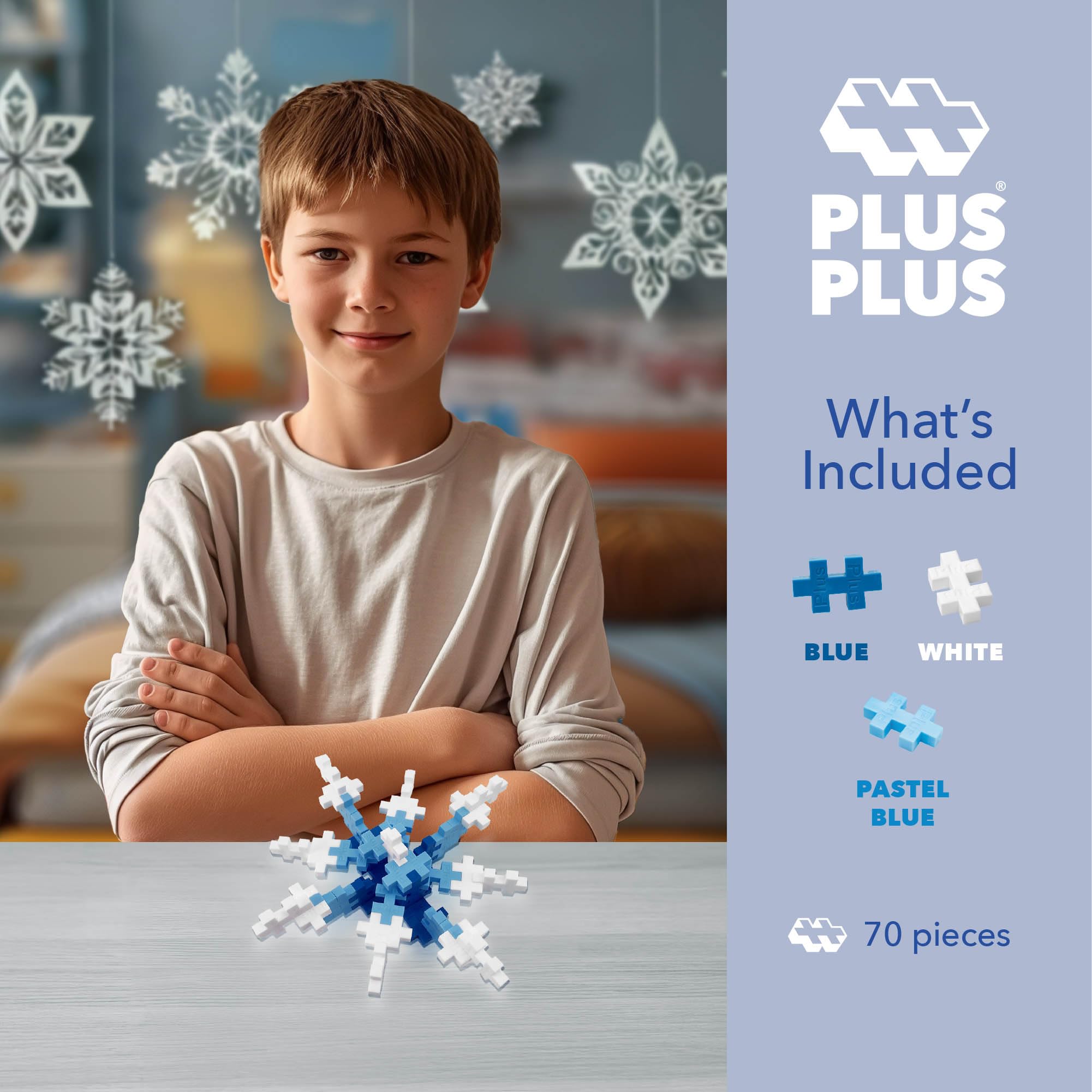 Plus Plus 3D Puzzle Building Blocks - 70 Piece Mini Interlocking Construction Set for Kids | STEM Educational Toys | Creative Holiday Activities & Snowflake Maker Tube for Christmas Winter Play