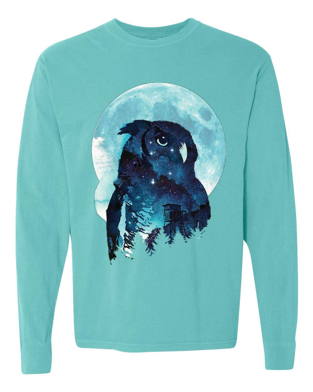 Vintage Washed Long Sleeve T-Shirt for Animal Lovers - Owl & Winter Beach Design - Cozy Casual Wear for Cold Weather & Outdoor Activities