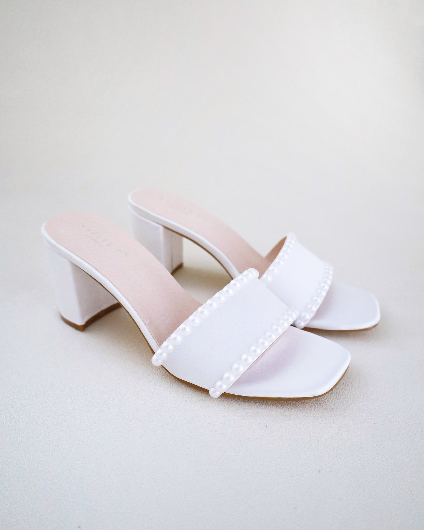 Elegant Satin Block Heel Wedding Sandals with Pearl Accents - Perfect for Bridal Parties, Formal Events & Special Occasions