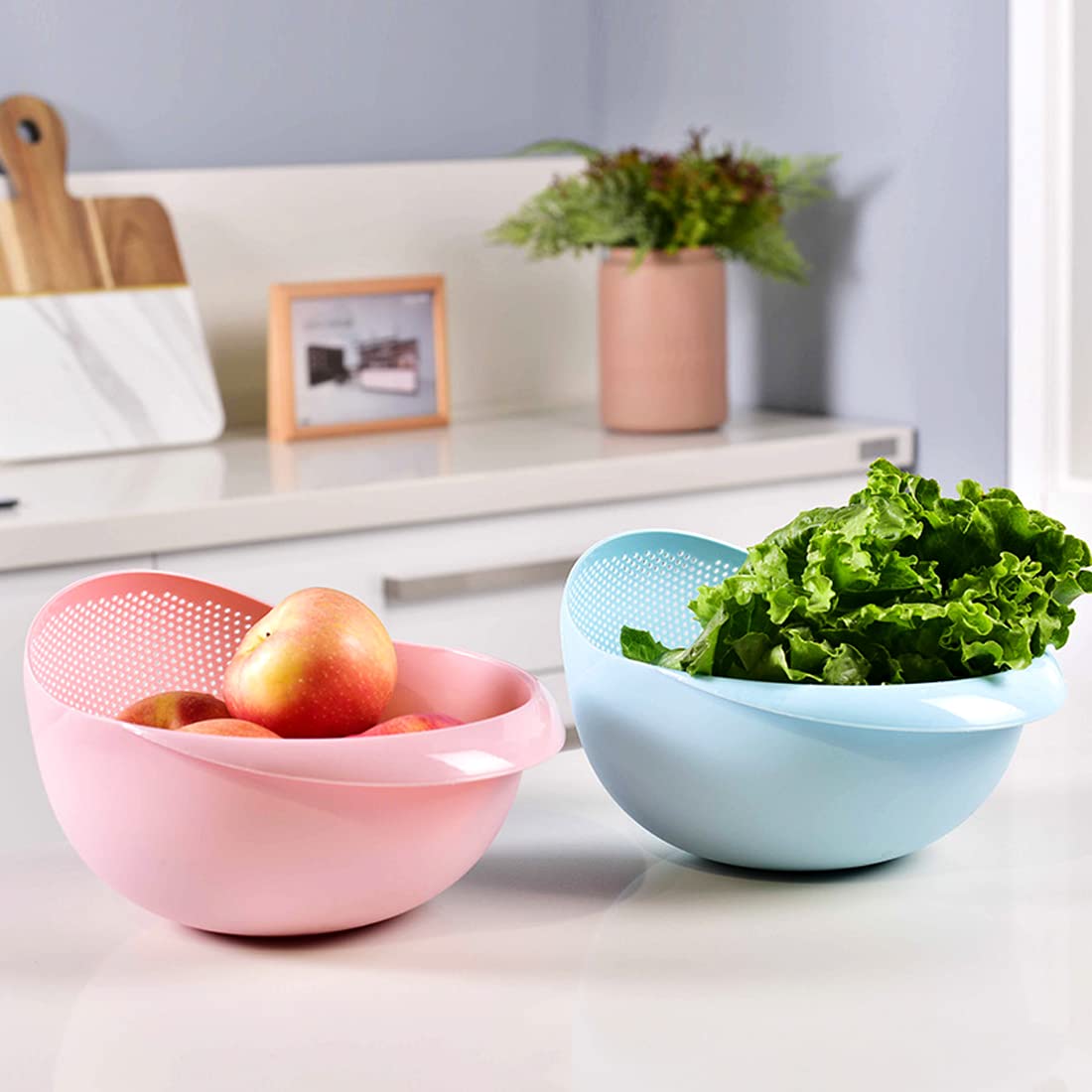 Premium Rice Washer Strainer & Colander - Kitchen Rice Bowl Drain Basket for Washing Rice, Fruits, Vegetables - Pink | Perfect for Meal Prep, Cooking & Healthy Eating