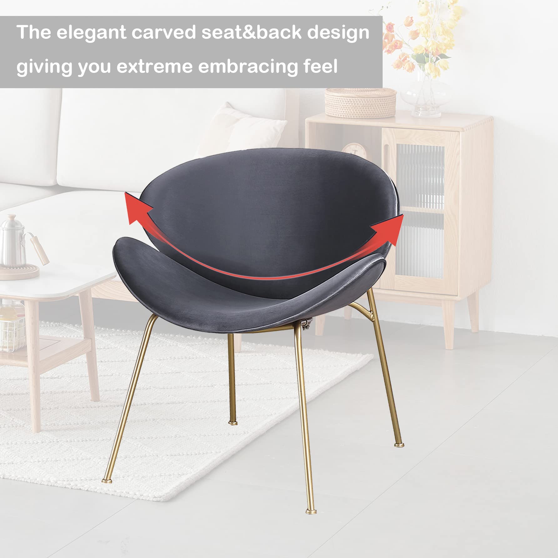 Velvet Dining Chairs Set of 2 - Modern Side Chairs with Golden Legs & Curved Back, Comfy Vanity & Reading Chairs for Bedroom, Living Room, Kitchen | Perfect for Dinner Parties, Home Office & Relaxing