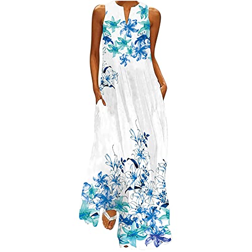 Women's Sleeveless Maxi Dresses - Casual Loose Long Summer Dress with Striped & Floral Print | Beach Vacation, Outdoor Party & Everyday Wear