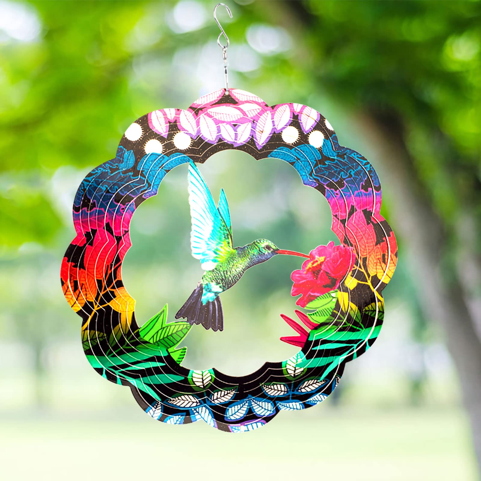 3D Stainless Steel Wind Spinner - Kinetic Yard Art & Garden Decor | Hummingbird Windmill Sculpture for Outdoor, Patio, Backyard | Sun Catcher & Whirligig for Indoor/Outdoor Use | Perfect for Relaxing Gardens & Home Decor