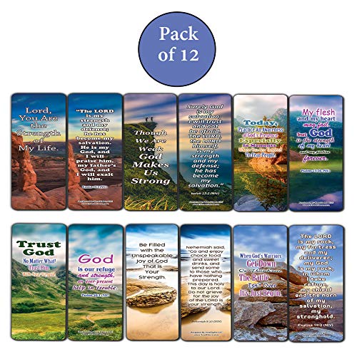 God is My Strength Bible Bookmarks (12-Pack) - Christian Gifts for Church & Sunday School