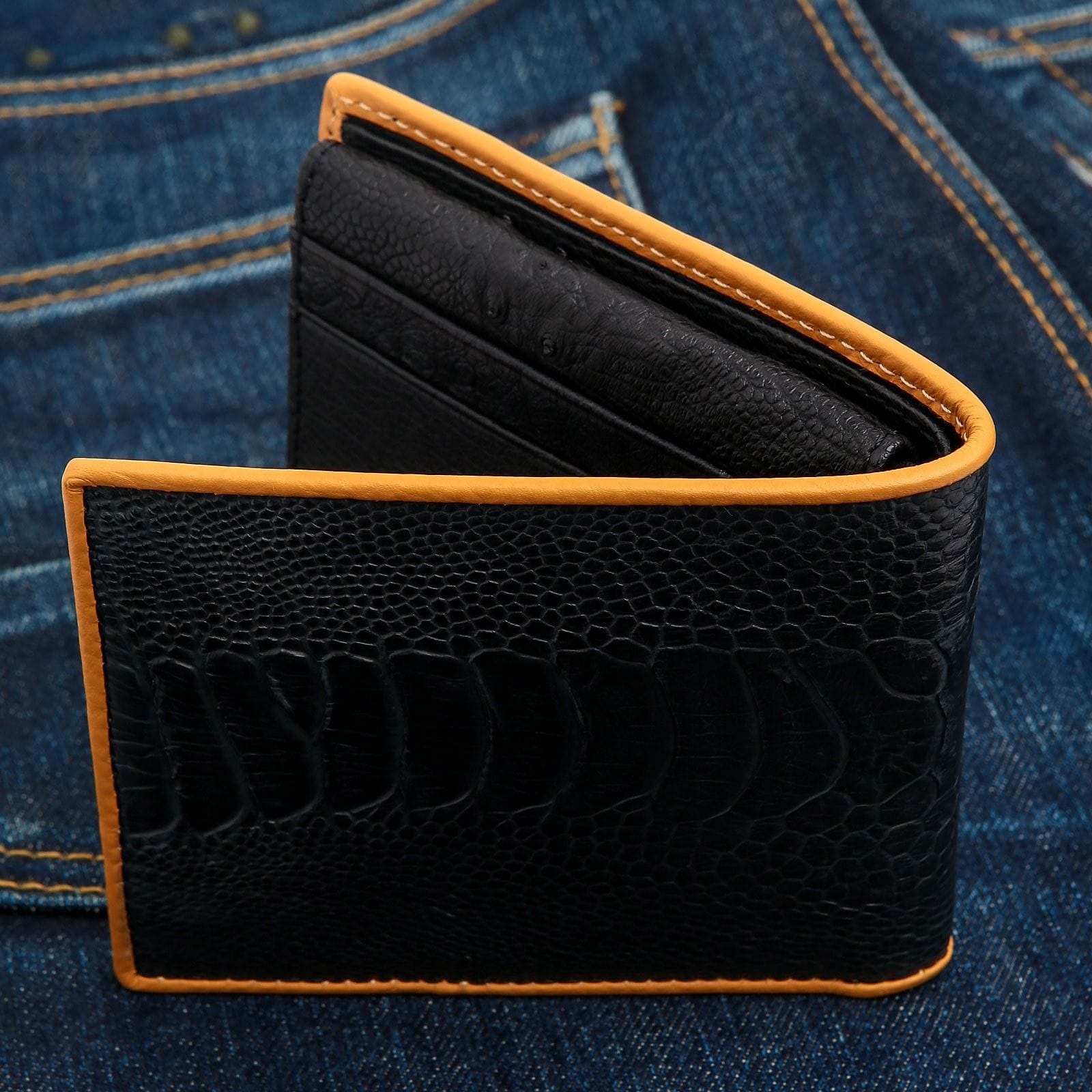 Authentic Black Ostrich Leg Leather Wallet for Men - Luxury Slim Bifold Credit Card Holder with RFID Protection - Perfect for Business, Travel & Everyday Use