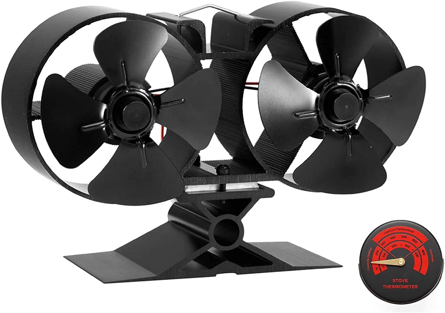 CRSURE 8-Blade Heat Powered Wood Stove Fan - Eco-Friendly Fireplace Fan for Log Burner, Wood Burning Stoves & Fireplaces with Built-in Thermometer | Silent Operation, Energy Efficient | Perfect for Cabin Heating, Camping & Winter Home Use