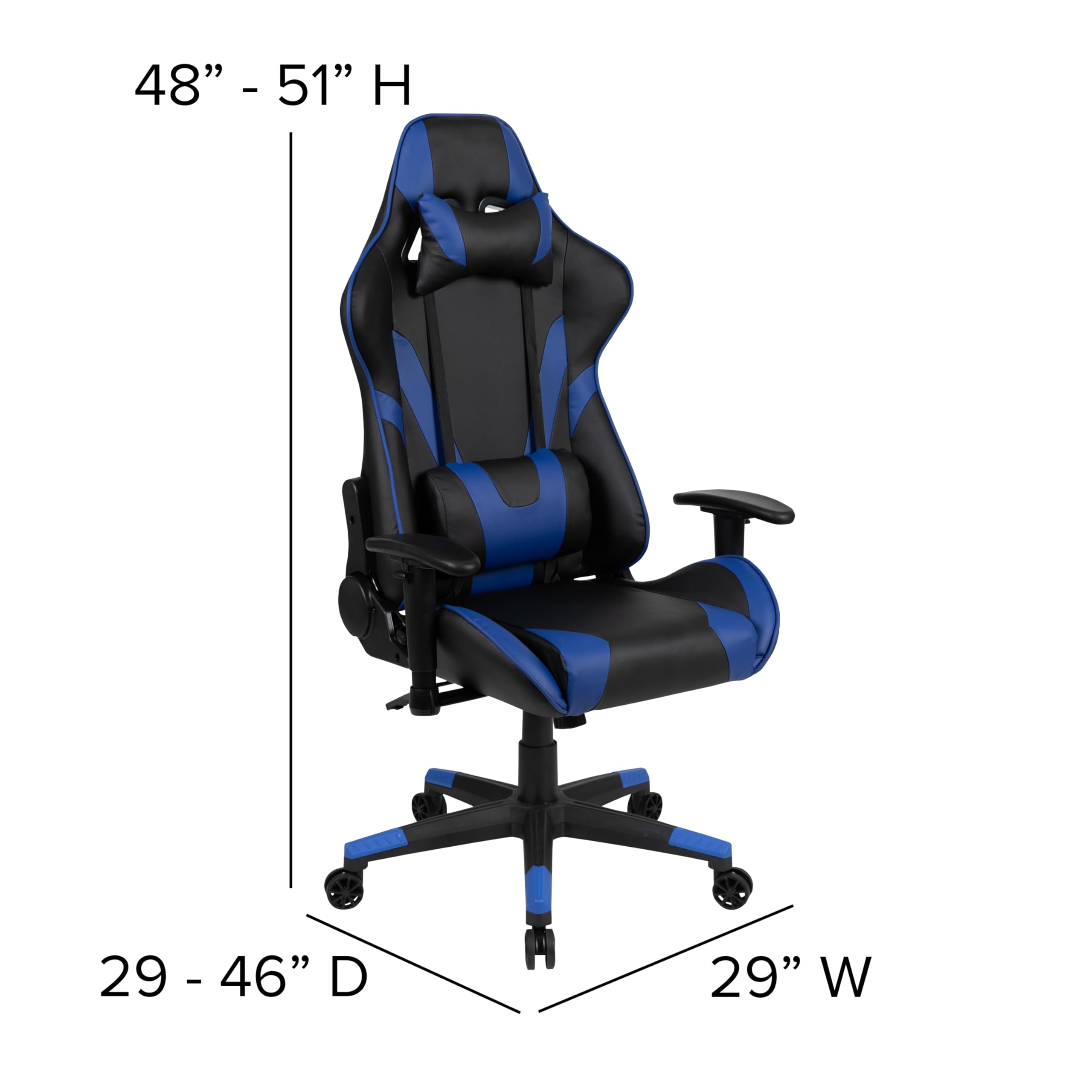 EMMA + OLIVER Gaming Bundle - Ergonomic Desk with Cup Holder, Headphone Hook & Blue Reclining Chair for Ultimate Gaming Setup | Perfect for PC Gamers & Streaming Enthusiasts