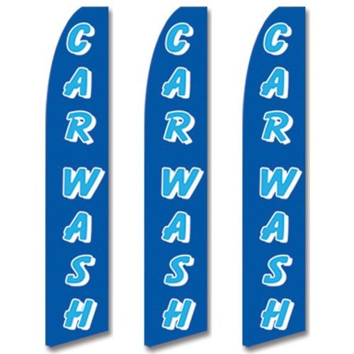 3 Pack Tall Swooper Flags - Blue & White 2-Tone Car Wash Flags with Shadow Design | Perfect for Car Wash Businesses, Grand Openings, and Special Events
