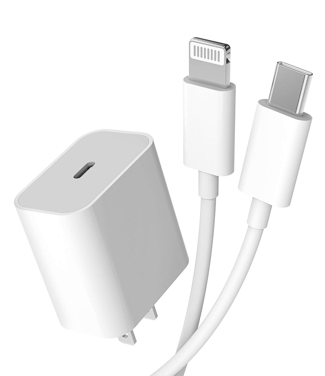 20W Fast PD USB-C Wall Charger with 5ft Lightning Cable - Quick Charge Adapter for iPhone 11/12/Pro/Max/Mini/XS/XR/SE2/8Plus, iPad, AirPods & Samsung S21 - Perfect for Home, Office & Travel Charging