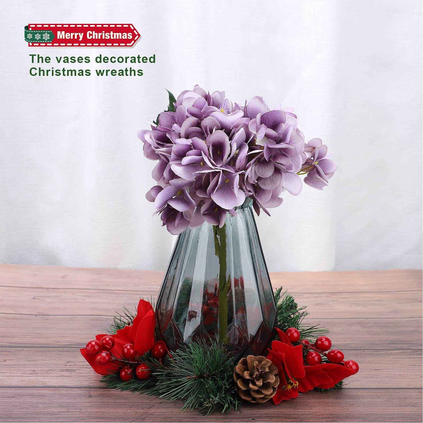 6Pcs Artificial Poinsettia Pine Candle Rings - Christmas Floral Wreath Candle Holder with Red Berries for Table Decor, Holiday Party, Wedding Centerpiece | Perfect for Fireplace Mantel, Dining Table, Christmas Tree Skirt Decoration