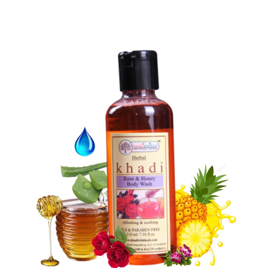 KHADI RISHIKESH Rose Honey Cleanser - Natural Face & Body Wash with Aloe Vera for Radiant Skin | SLS-Free 210ml