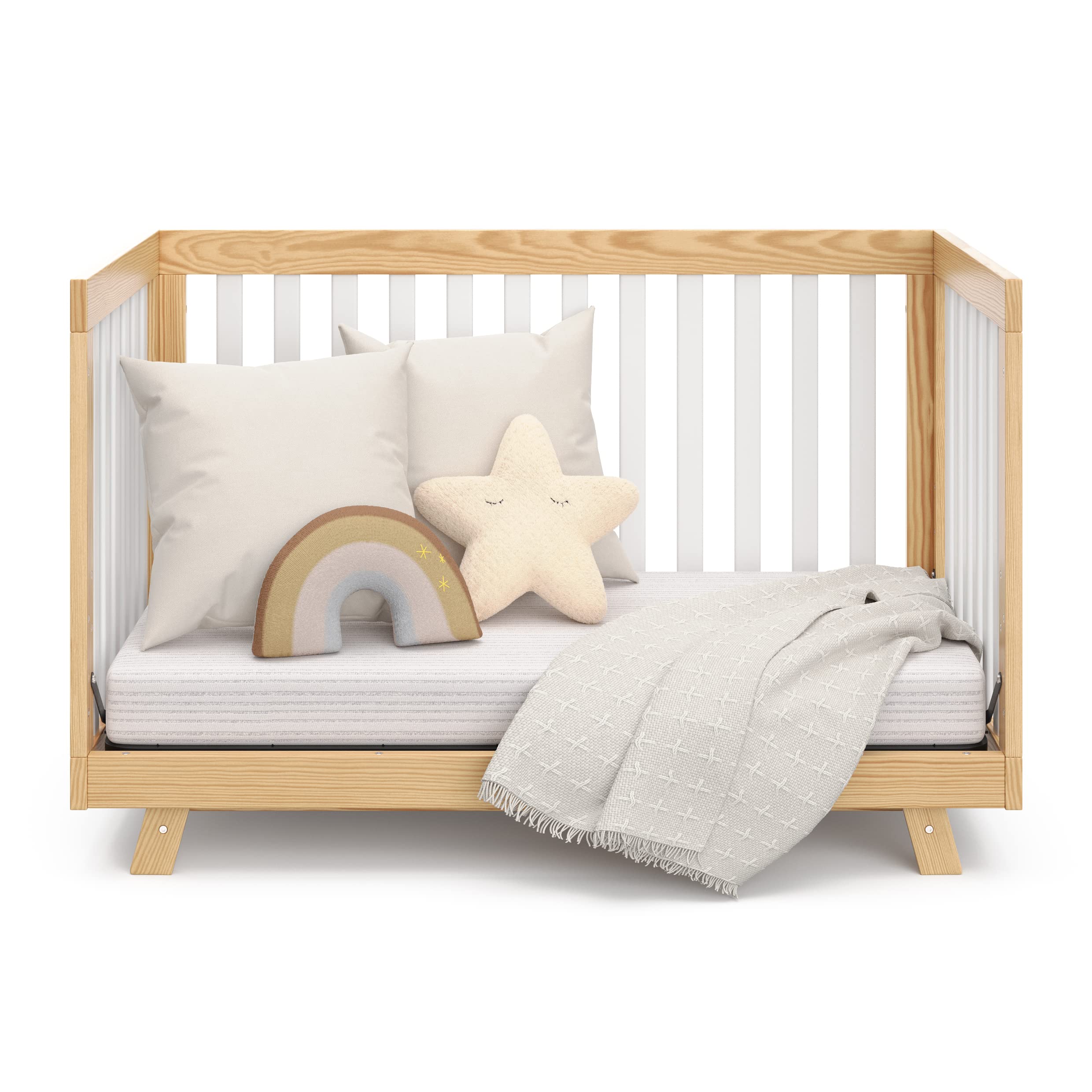 Storkcraft Beckett Convertible Crib - Natural & White Slats | Baby Crib to Toddler Bed & Daybed | Adjustable Mattress Base | Fits Standard Full-Size Crib Mattress | Perfect for Nursery, Bedroom & Guest Room