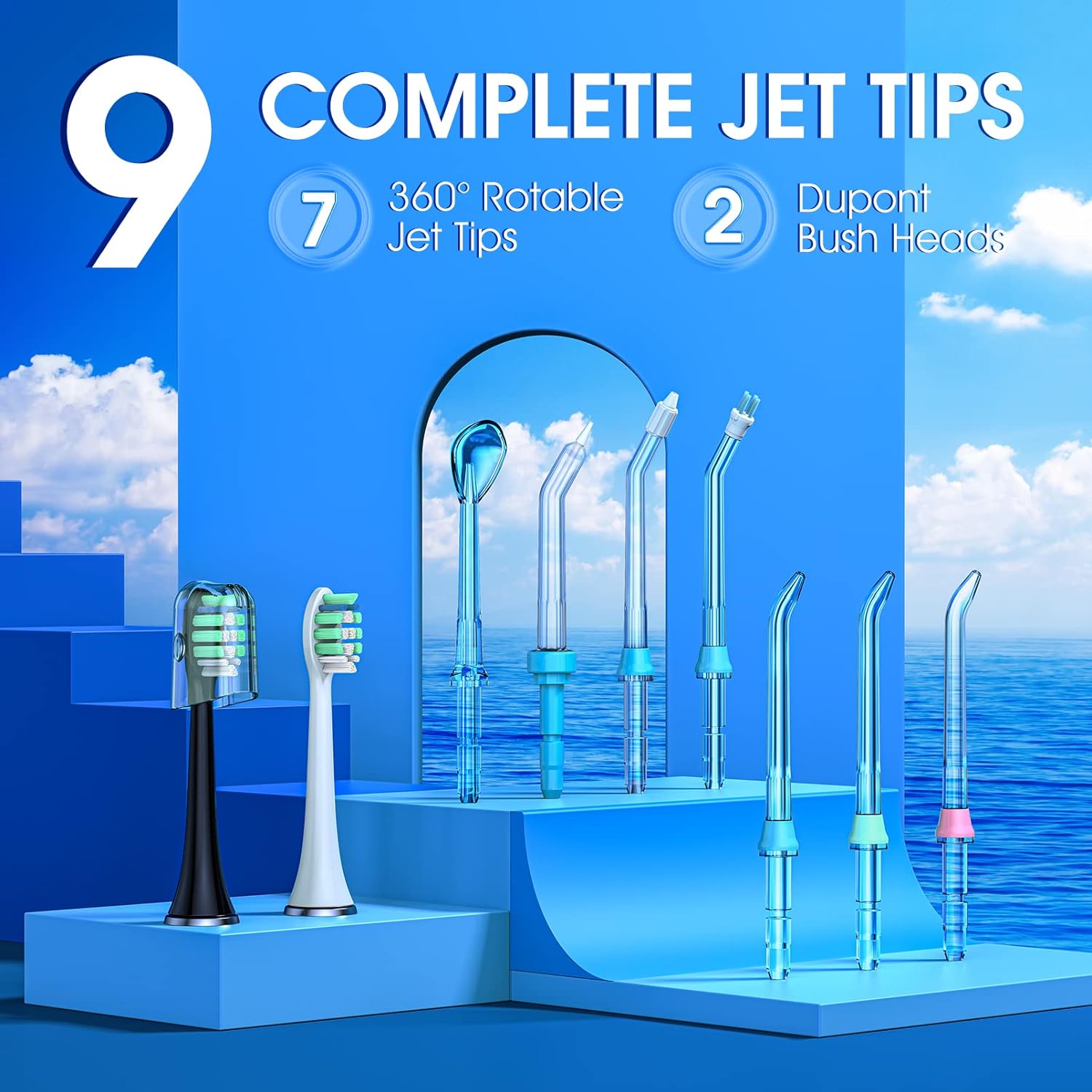 Electric Toothbrush and Water Flosser Combo - 600ML Oral Irrigator with 7 Jet Tips & 10 Pressure Settings, Sonic Toothbrush with 2 Brush Heads & 5 Modes (Black) - Perfect for Home Dental Care, Travel & Gifts