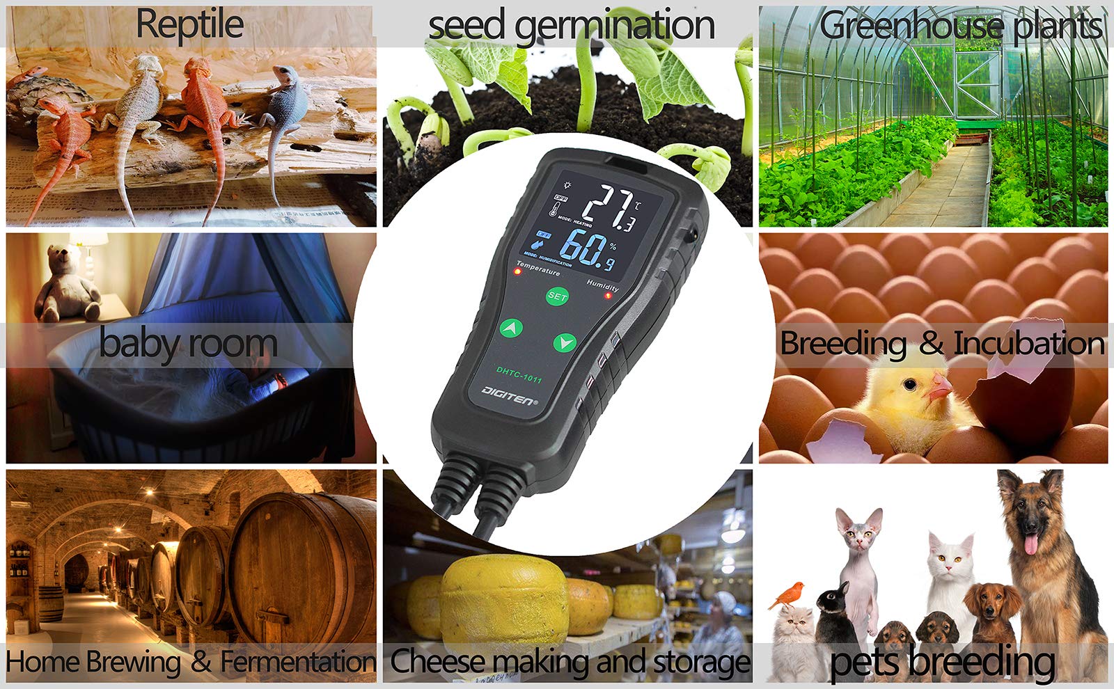 Dual Stage Temperature and Humidity Controller - Plug-in Thermostat & Humidistat for Reptile Tanks, Greenhouses, and Grow Tents | Pre-Wired Electronic Climate Control for Precise Environment Regulation