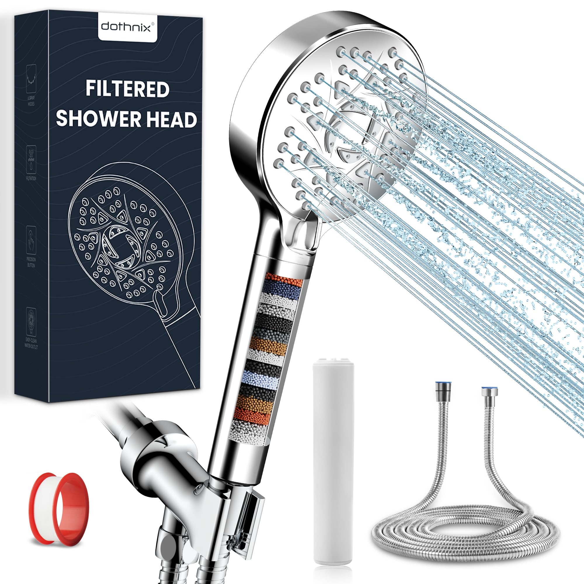 **Dothnix 18-Stage Filtered Shower Head with Hose – High Pressure 6-Spray Modes for Hard Water, Chlorine Removal – Includes 59