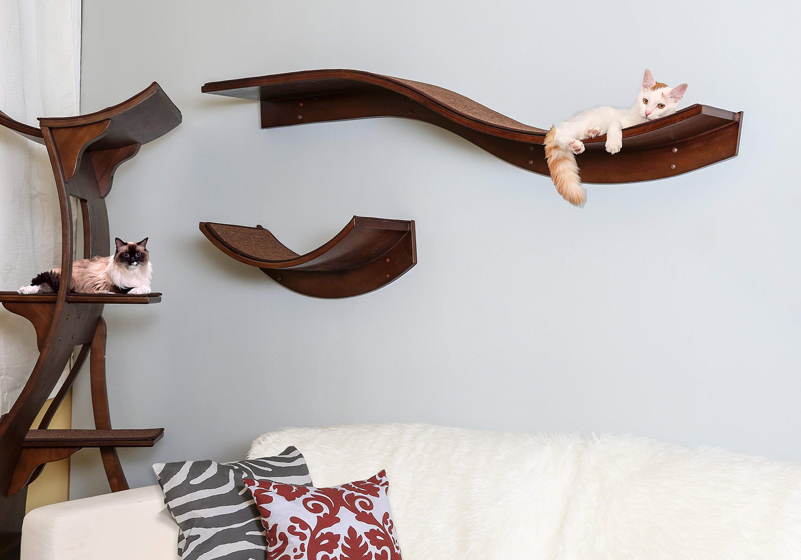 The Refined Feline Lotus Leaf Cat Shelf - Modern Sturdy Curved Wall Perch for Cats, Elegant Wood Wall-Mounted Cat Bed Furniture - Perfect for Small Spaces & Cat Climbing Enrichment