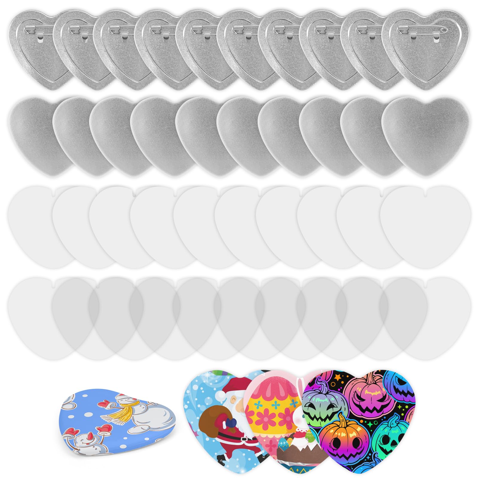 100 Pieces Heart Shaped Blank Button Maker Supplies Kit - Includes Metal Button Backs, Shells, Clear Films, Gaskets & Papers for DIY Badge Making | Perfect for Crafts, Events, Promotions & Personalized Gifts