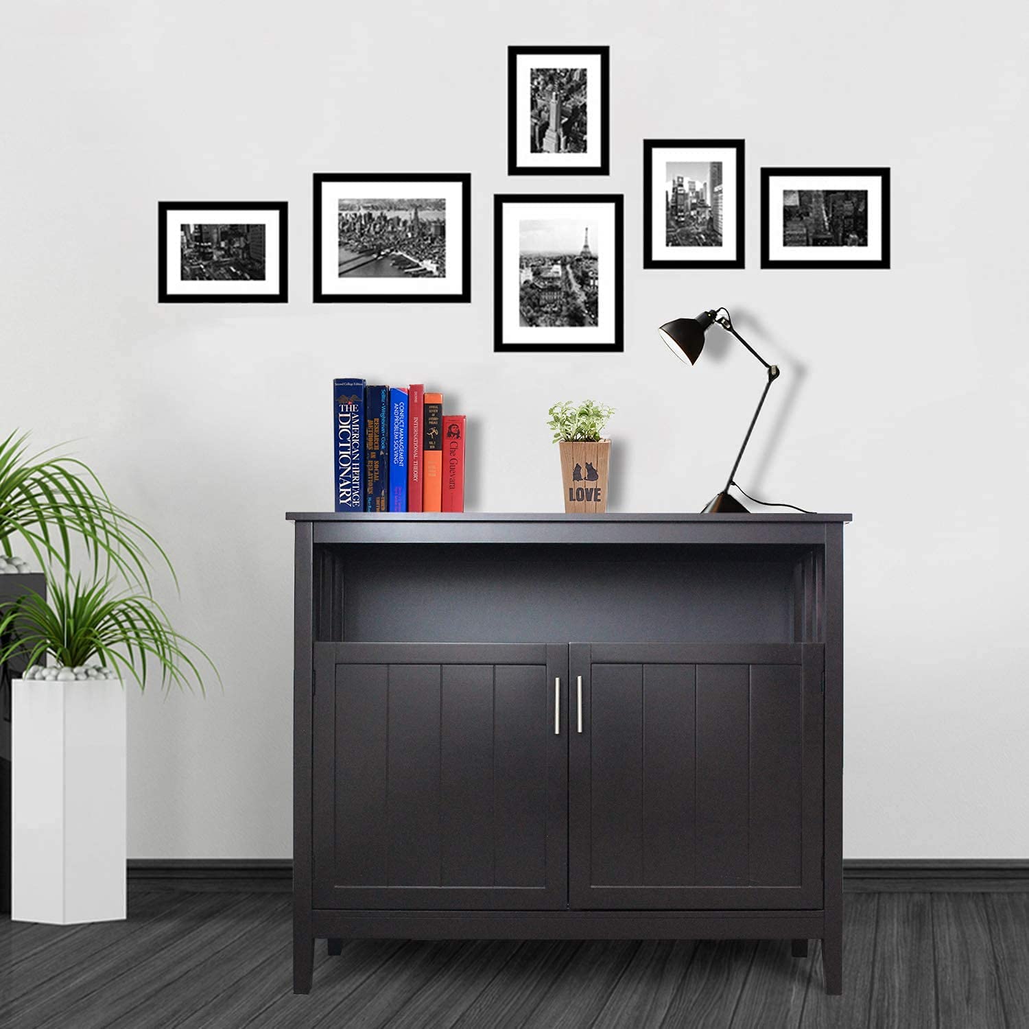 Modern Kitchen Buffet Cabinet with 2 Doors & Adjustable Shelf - Dining Room Storage Sideboard, Cupboard for Kitchen, Bedroom - Brown Wooden Buffet Server | Perfect for Small Space Organization & Entertaining Guests