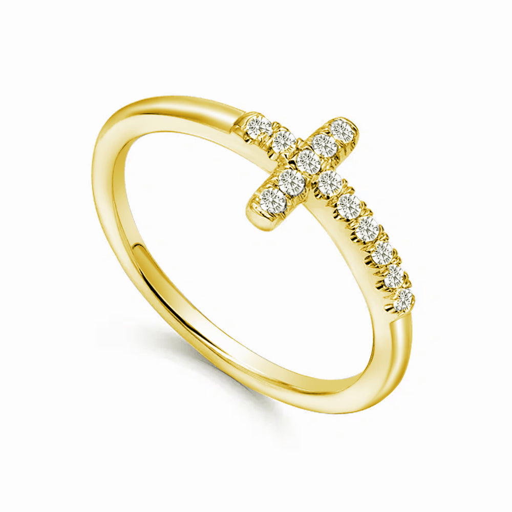 Lab Grown Diamond Accent Ring - Modern Cross Design for Women, 14K Gold/White Gold, Elegant & Dainty Jewelry Gift for Christmas, Anniversary & Special Occasions