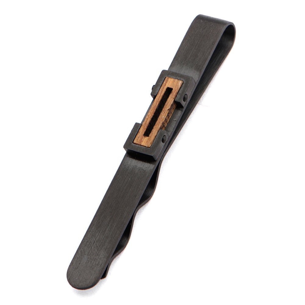 Matte Black Stainless Steel Tie Bar with Ebony Wood Inlay - Elegant Men's Fashion Accessory for Weddings, Business & Formal Events