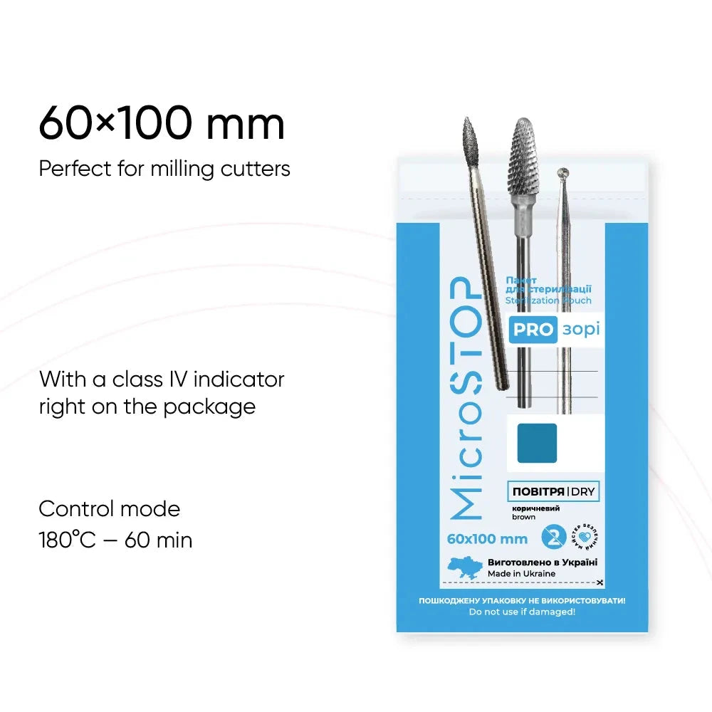 MicroStop PROzori Dry Heat Sterilization Pouches with Class 4 Indicator - 60x100mm (100 Pack) | Autoclavable Dental, Medical & Tattoo Supplies for Safe Instrument Sterilization
