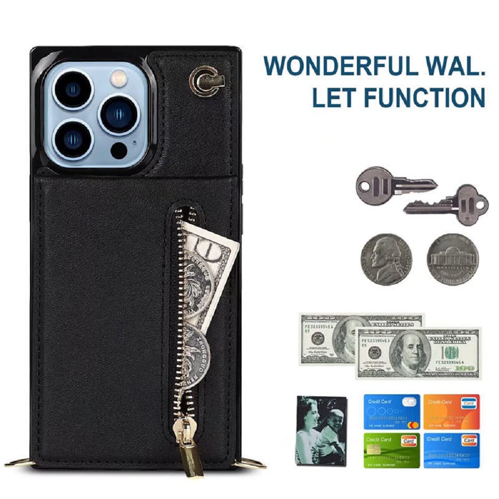 iPhone 13 Pro & Pro Max Leather Wallet Case - Premium Flip Cover with Zipper, Full Protection Crossbody Phone Purse - Perfect for Travel, Shopping & Everyday Use