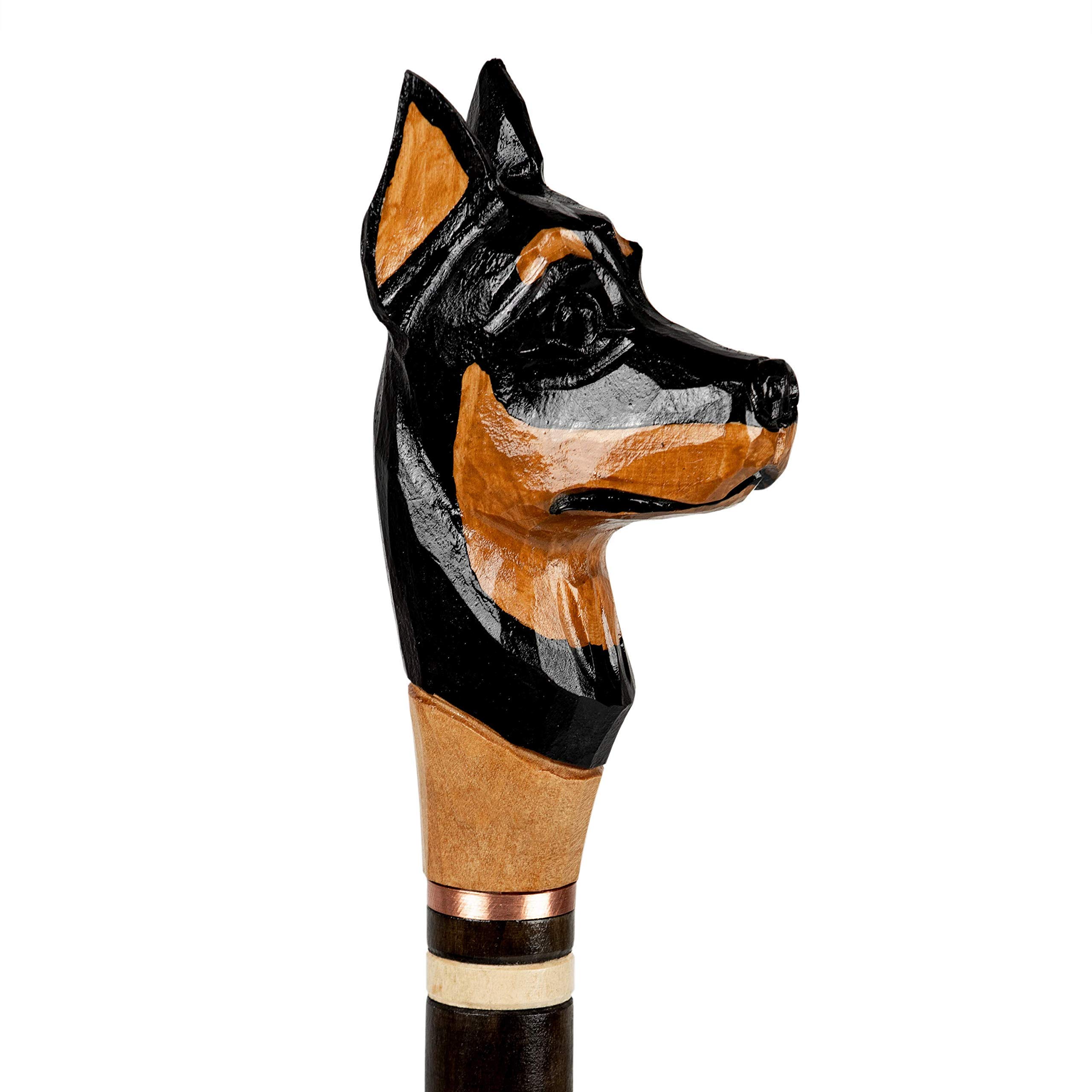 Handmade Wooden Walking Cane with Carved Doberman Design - Premium Dog-Themed Walking Stick for Seniors & Hikers - Perfect Gift for Dog Lovers & Outdoor Enthusiasts (Use for Hiking, Daily Support, or Decorative Display)