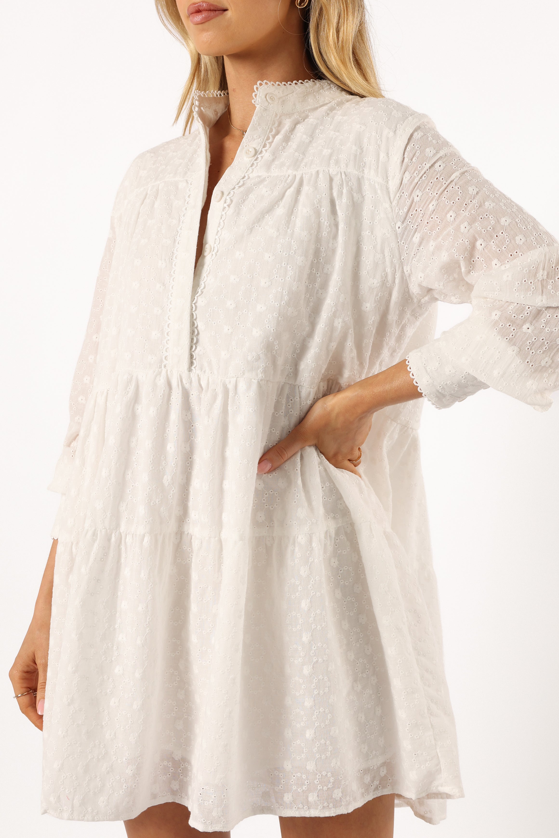 Delia Women's Long Sleeve Mini Dress - Elegant White Party Dress for Night Out, Date Night & Special Occasions