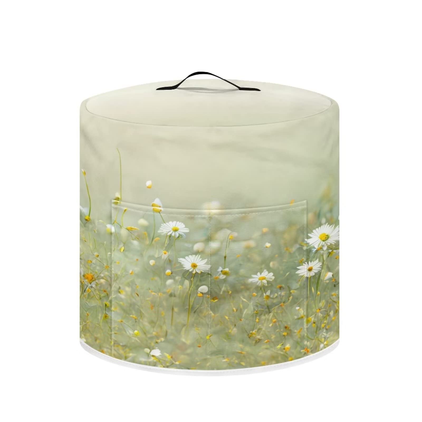 Insulated Pressure Cooker Cover - Fits Rice Cooker, Air Fryer & Crock Pot (6 Quart) | Washable Kitchen Appliance Dust Protector with Storage Pocket | Daisy Floral Green Design | Perfect for Kitchen Organization & Recipe Storage