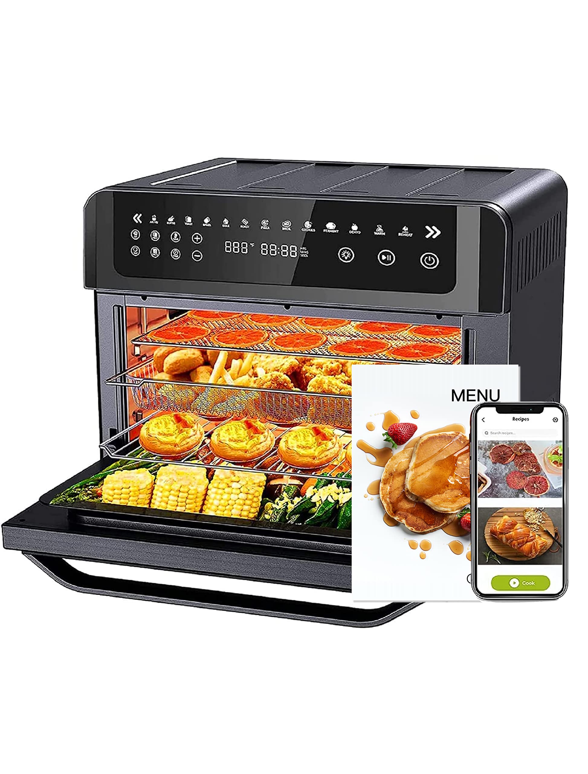 Gevi 10-in-1 Air Fryer Toaster Oven Combo with Digital LED Display - Large Capacity Countertop Convection Oven with Rotisserie, Dehydrator & 13