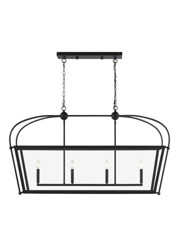 Generation Lighting 4-Light Charleston Pendant Light Fixture in Midnight Black (6691004-112) - Modern Ceiling Light for Dining Room, Kitchen Island & Living Room - 60W Candelabra Base Torpedo Bulb - Perfect for Home Décor & Interior Lighting