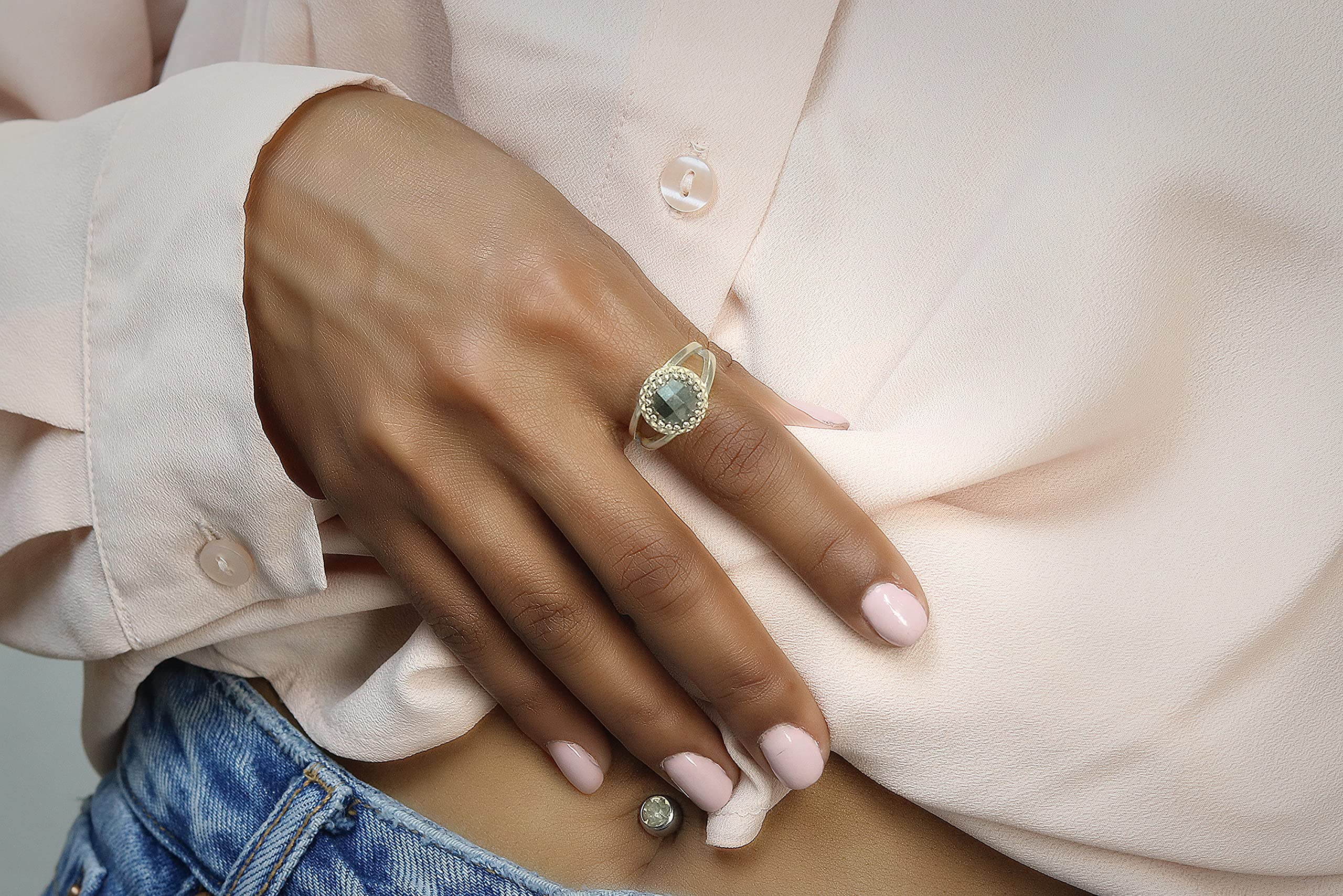 Anemone Unique Pyrite Ring - Handcrafted 14k Gold Women's Jewelry | Healing Gemstone Fashion Ring | Dainty Stackable Everyday Ring | Perfect Gift for Her - Ideal for Meditation, Energy Healing & Stylish Layering