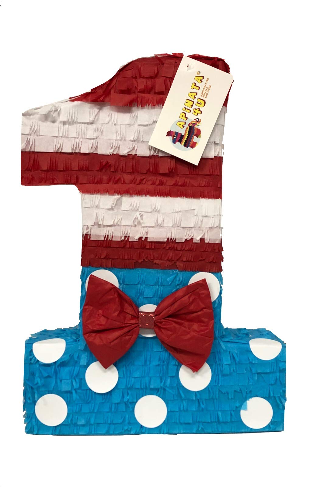 Large Number One Pinata - Blue, Red & White Colors with Red Bowtie - Perfect for Birthday Parties, Baby Showers & Celebrations