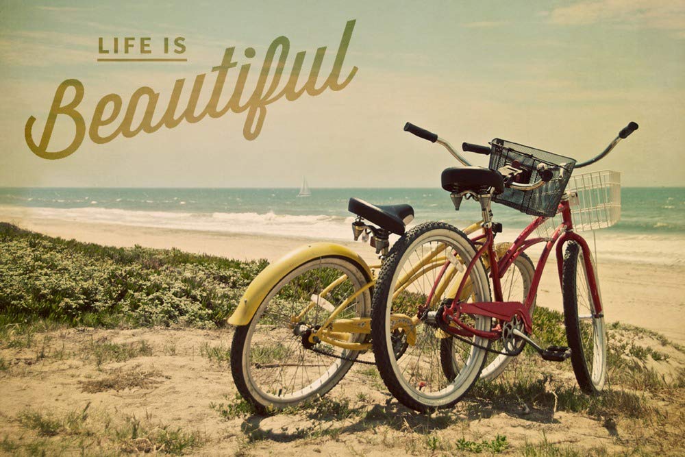 Life is Beautiful Beach Cruisers - 24x36 Gallery Quality Metal Wall Art, Aluminum Decor for Living Room, Bedroom & Office - Coastal & Nautical Theme Home Decor