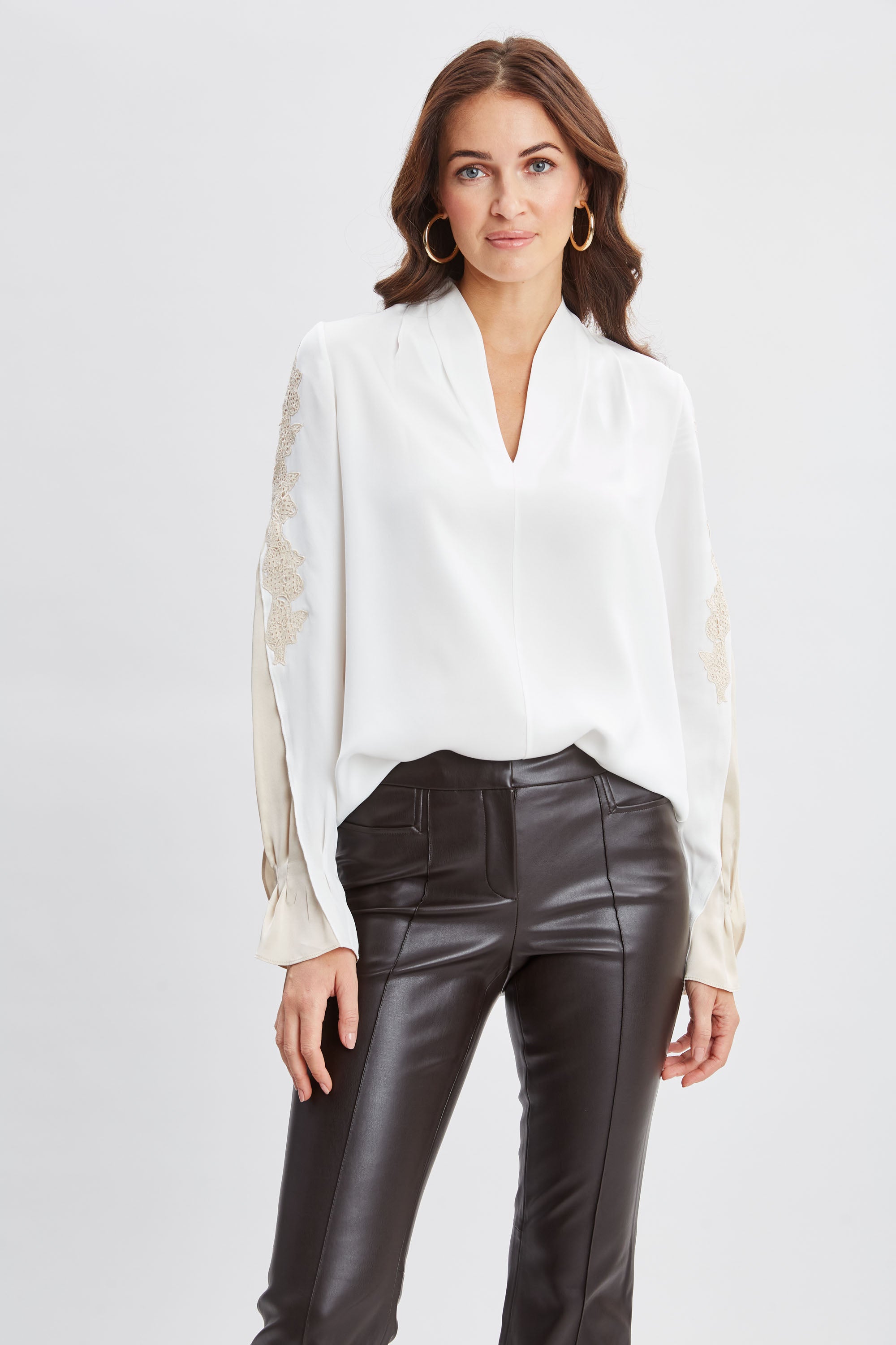 Elegant Lace Sleeve Silk Blouse for Women - Soft & Breathable Luxury Shirt - Perfect for Office Wear, Date Nights & Special Occasions