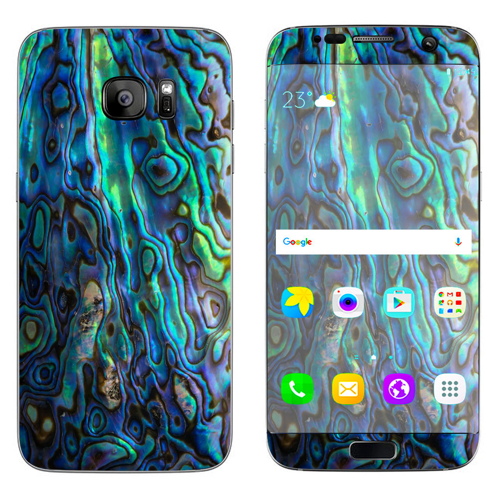 Premium Abalone Shell Green Swirl Blue Gold Skin Case for Samsung Galaxy S7 Edge - Stylish Protection for Everyday Use & Travel