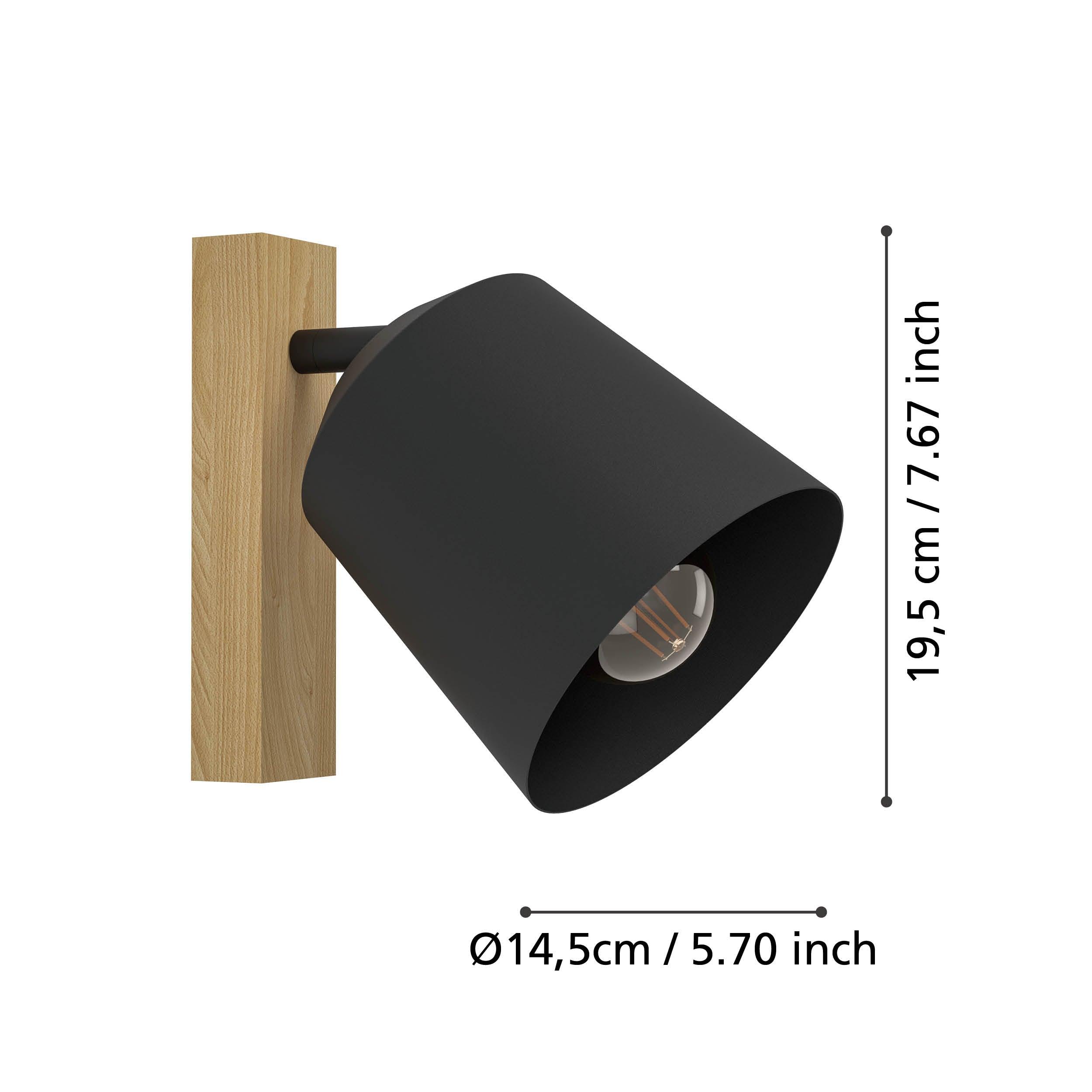 Eglo Cotorro Modern Wood & Black Wall Spotlight - Adjustable Indoor/Outdoor Lighting for Bedroom, Living Room, Patio & Garden Decor