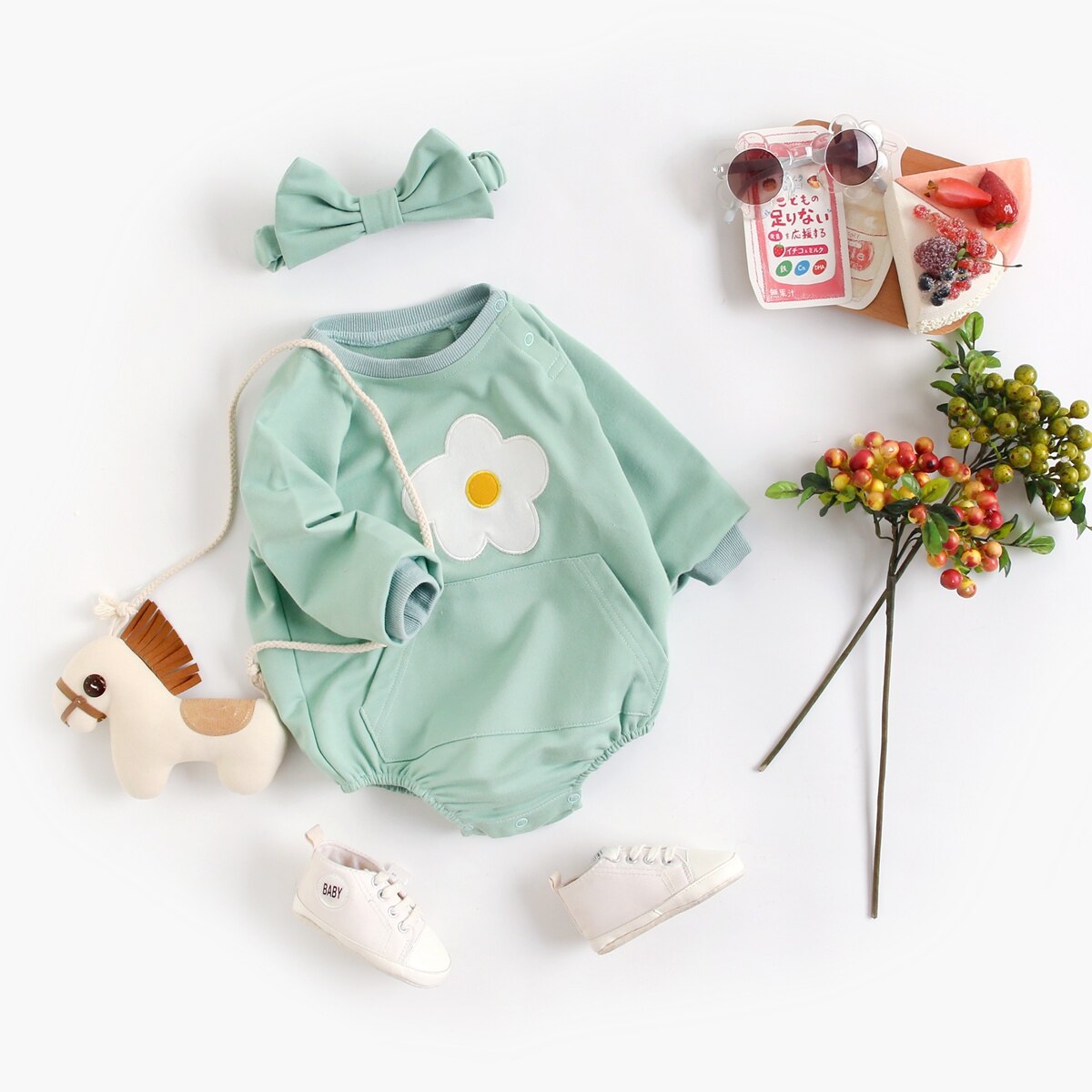 Adorable Long Sleeve Baby Bodysuit with Matching Headband - Perfect for Newborn Photoshoots, Family Outings & Special Occasions