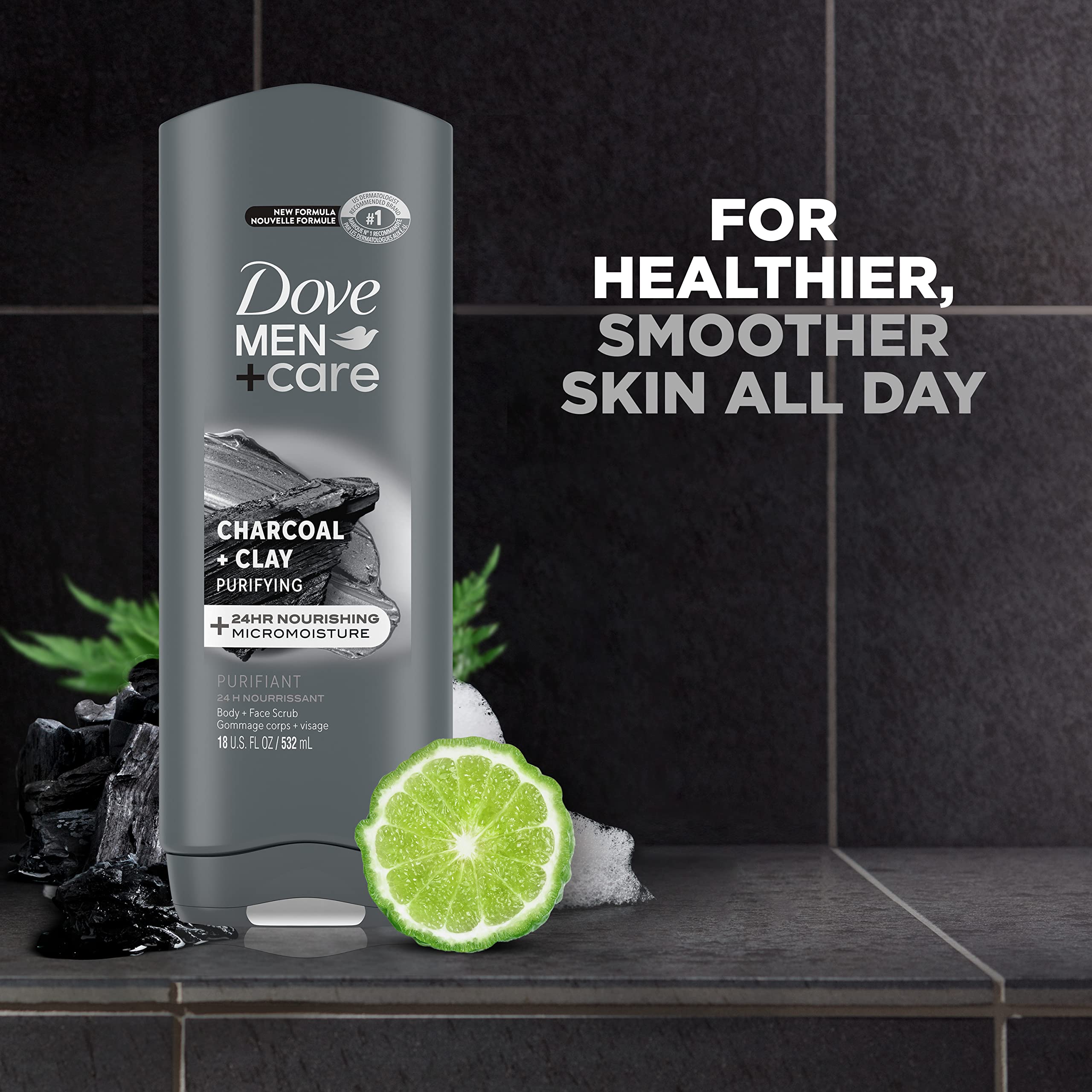 DOVE MEN + CARE Elements Body Wash with Charcoal & Clay - Deep Cleansing, Antibacterial, Skin Nourishing - 18 Fl Oz - Ideal for Post-Workout, Gym & Daily Shower Routine