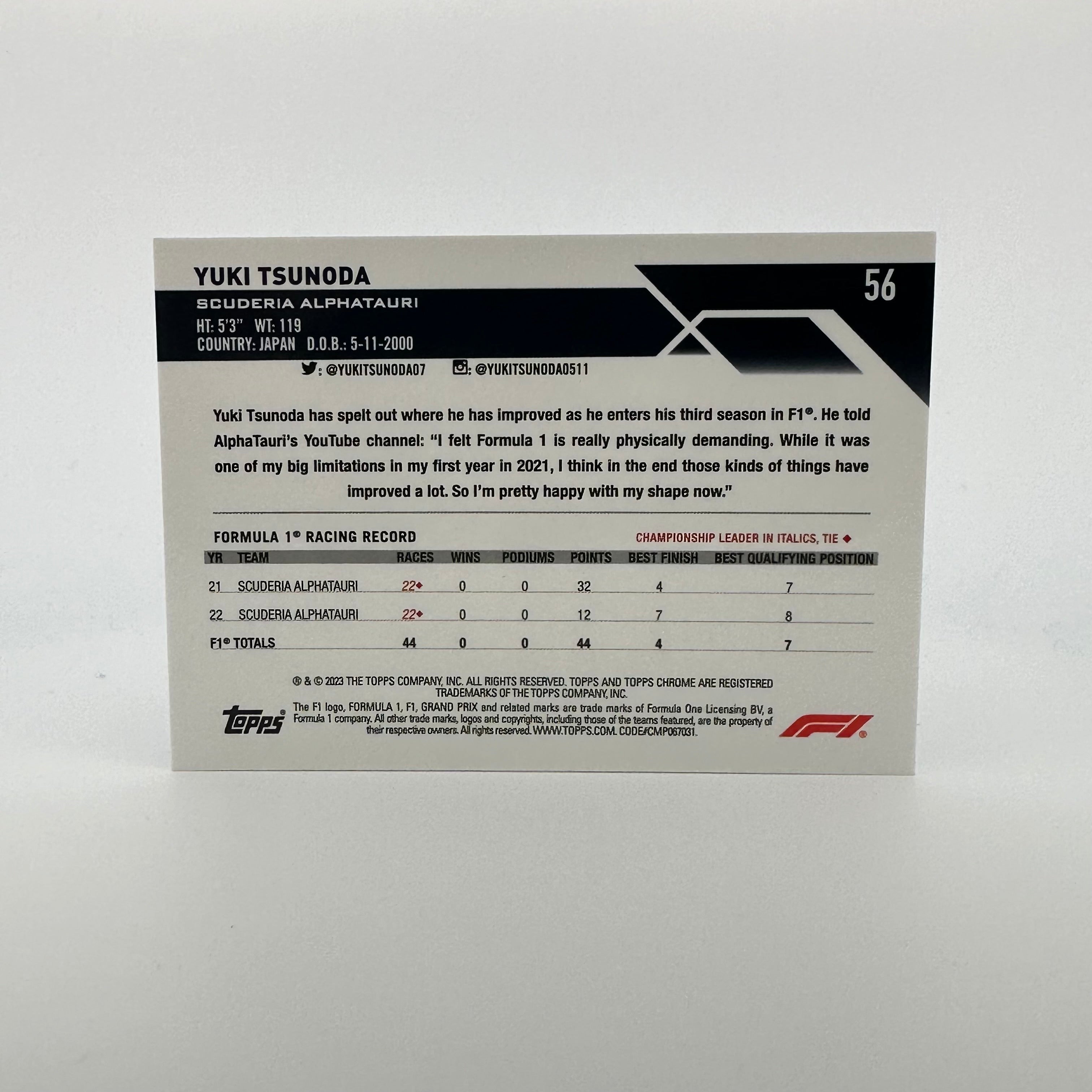 2023 Topps Chrome Sapphire Yuki Tsunoda #56 Purple F1 Racing Card - Perfect for Collectors, Trading, and Displaying in Your Sports Memorabilia Collection