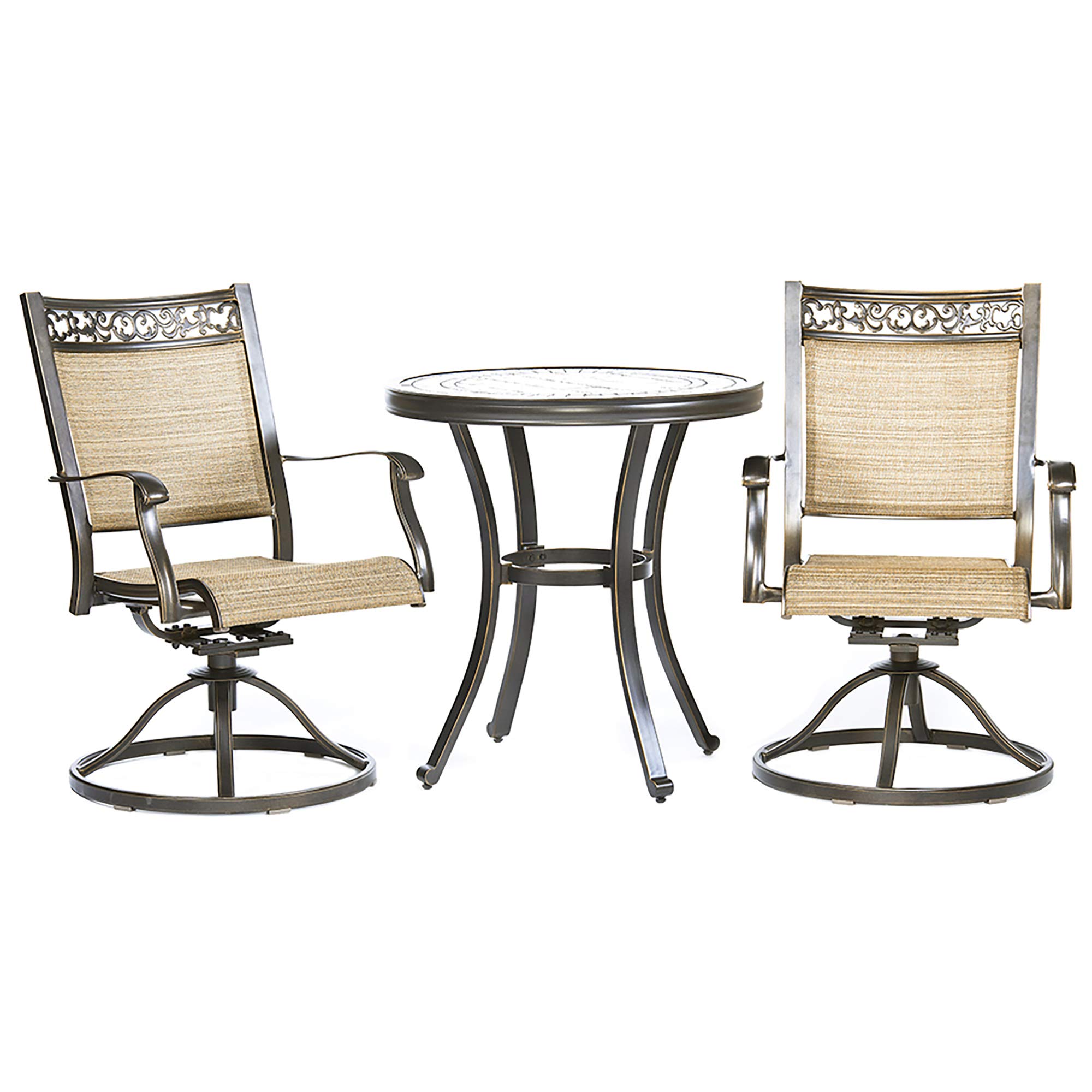 DALI 3-Piece Bistro Set with Swivel Rocker Chairs - Handmade Contemporary Round Table Outdoor Patio Furniture for Garden, Backyard, and Balcony Use