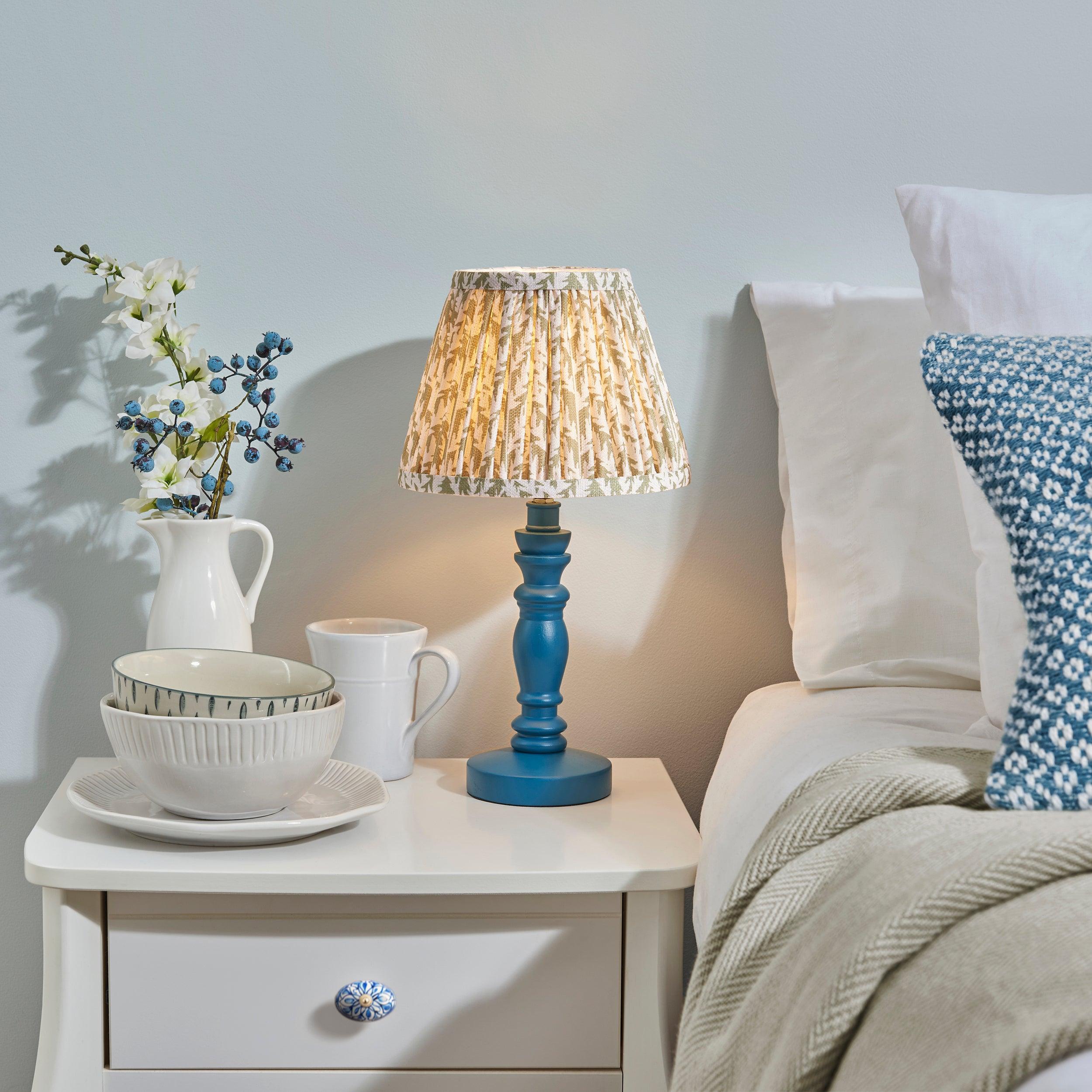 Bibury Blue Table Lamp with 20cm Leaf Herb Garden Green Shade - Perfect for Home Office, Bedroom Decor & Indoor Plant Lovers