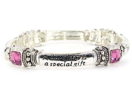 JNX Silver-Tone Pink Stone Blessing Bracelet for Daughter with Bookmark - Meaningful Gift for Birthday, Graduation & Special Occasions | Jewelry Nexus
