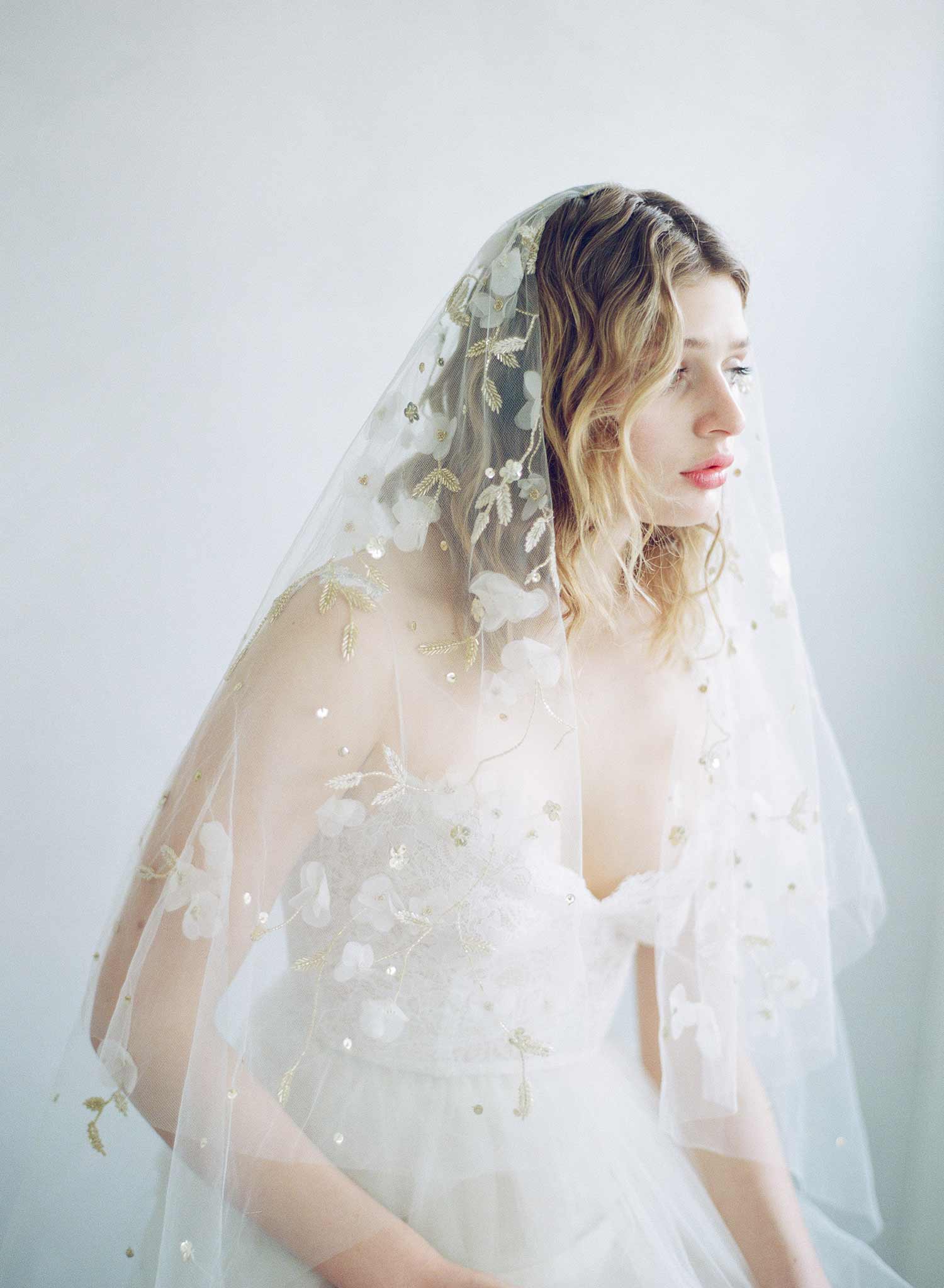Elegant Trellis & Blossom Embroidered Wedding Veil - Style #864 for Bridal Ceremonies & Romantic Photo Shoots
