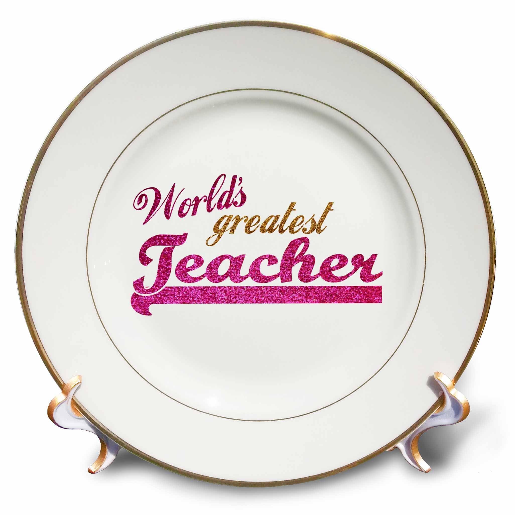 World's Greatest Teacher Porcelain Plate - 8-Inch Hot Pink & Gold Appreciation Gift for Female Educators | Perfect for Teacher Appreciation Week, Retirement Gifts & Classroom Decor